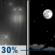 Monday Night: A chance of rain before 8pm.  Partly cloudy, with a low around 28. West wind around 6 mph.  Chance of precipitation is 30%.